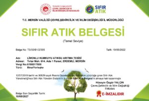 Limonlu-Kumkuyu atıksu arıtma tesisine ‘sıfır atık belgesi’